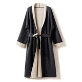 Womens Double Faced Pure Cashmere Coat with Belt Long Cardigan Cardigan