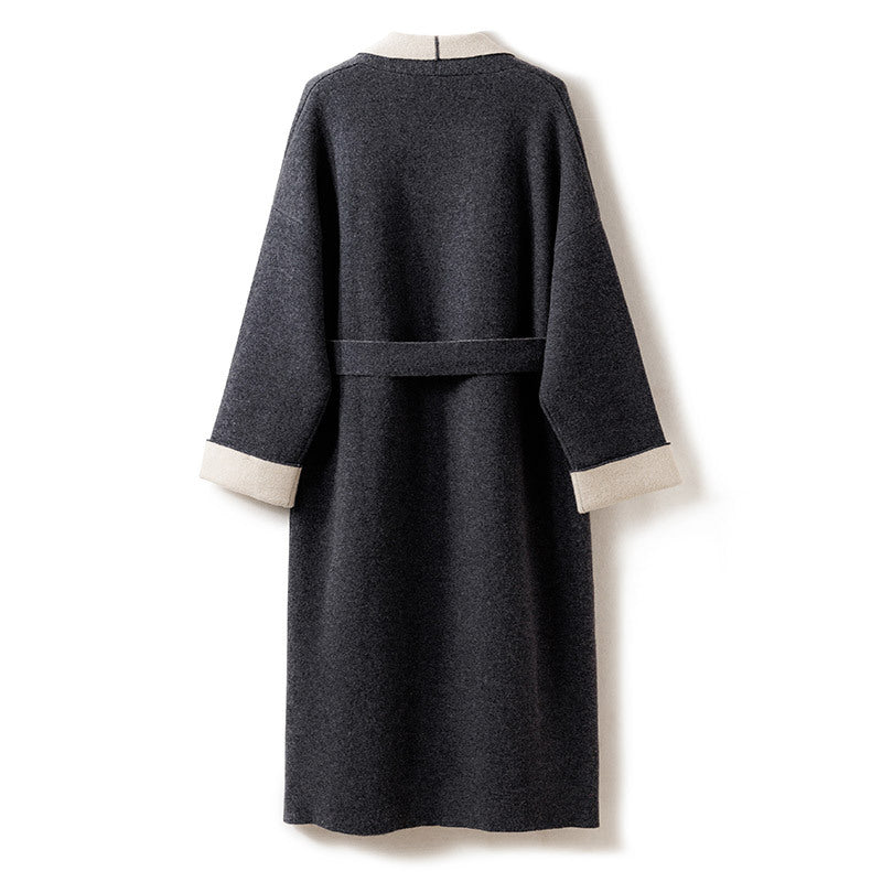 Womens Double Faced Pure Cashmere Coat with Belt Long Cardigan Cardigan