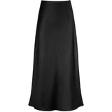 Womens Elegant Flow Silk Maxi Skirt High Waist Silk Dress Black XS