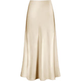 Womens Elegant Flow Silk Maxi Skirt High Waist Silk Dress Champagne XS