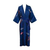 womens floral pure Silk Kimono Robes 100% Mulberry Silk Bathrobe Navy Blue One size fits most