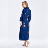 womens floral pure Silk Kimono Robes 100% Mulberry Silk Bathrobe Navy Blue One size fits most