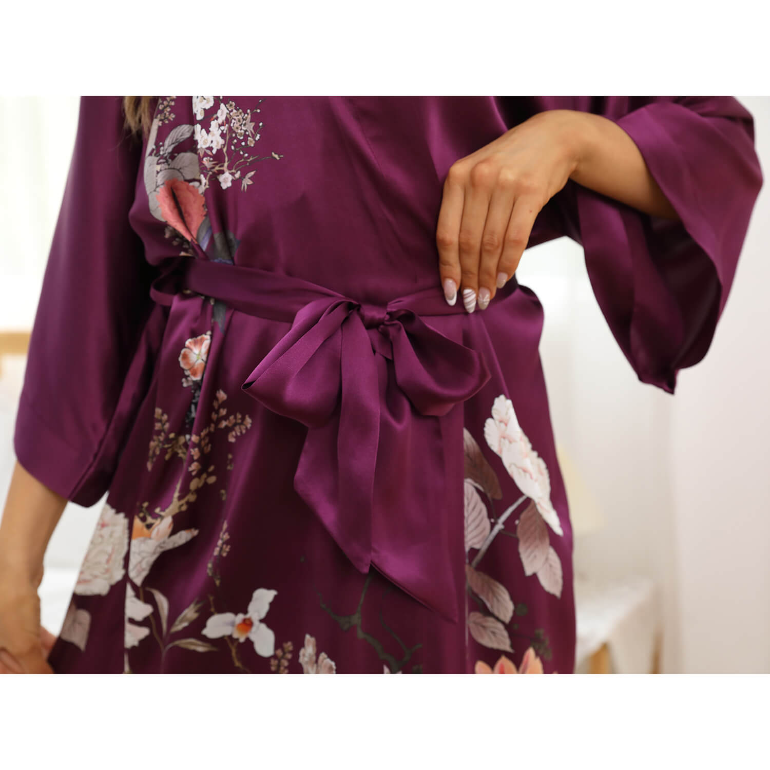 Women's Floral Pure Silk Kimono Robes Mulberry Silk Robes
