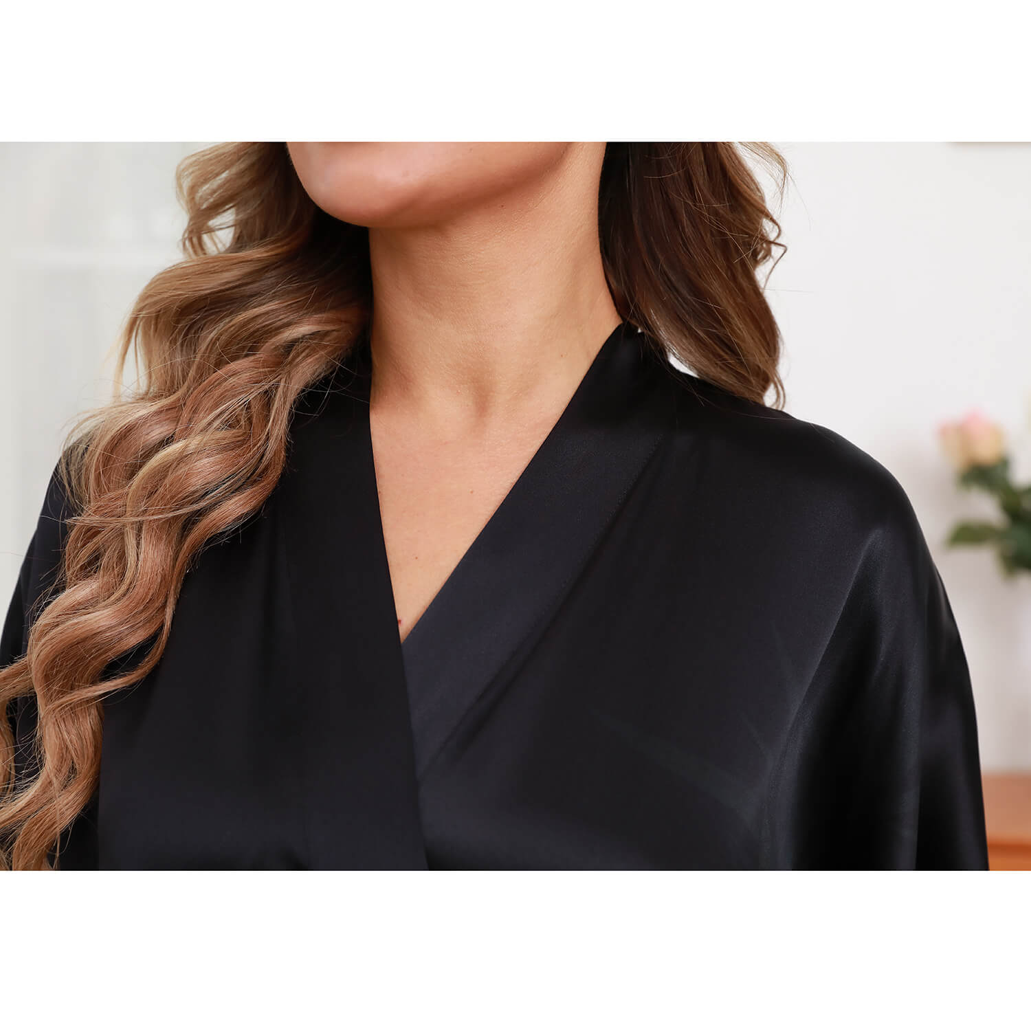 Women's Floral Print Pure Silk Kimono Robes Black One size fits most