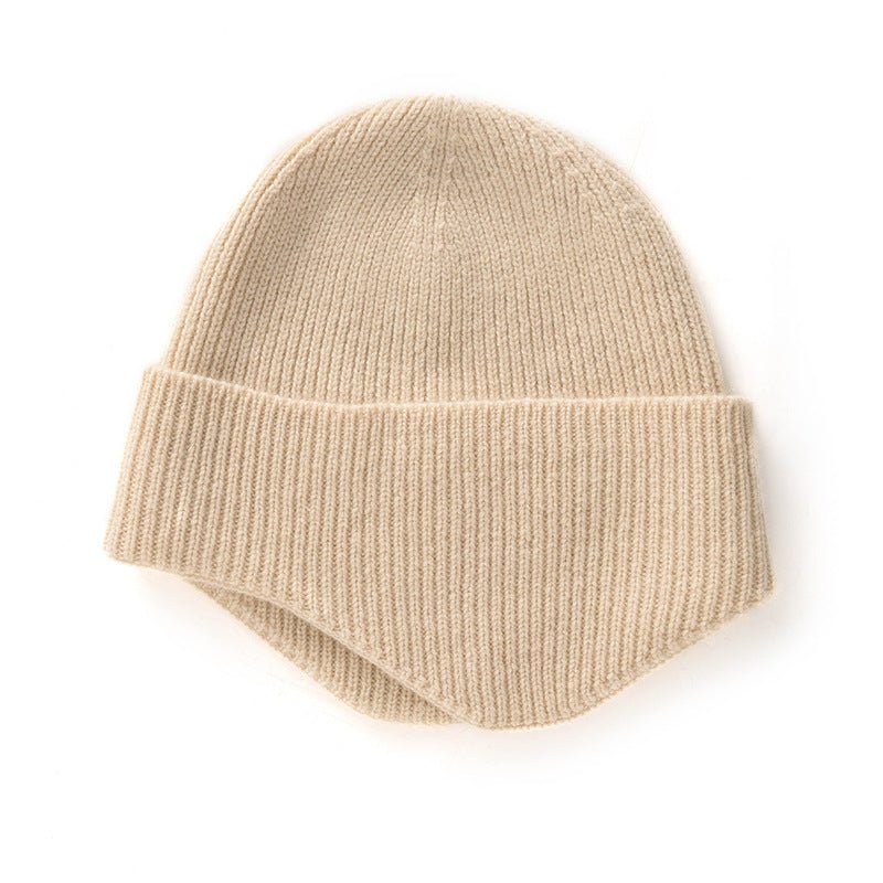 Womens Folded Brim Cashmere Hat Ribbed Cashmere Hat