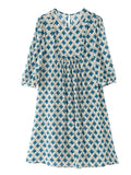 Womens Geometric Print Silk Mini Dress with Ruffle Detail Blue S