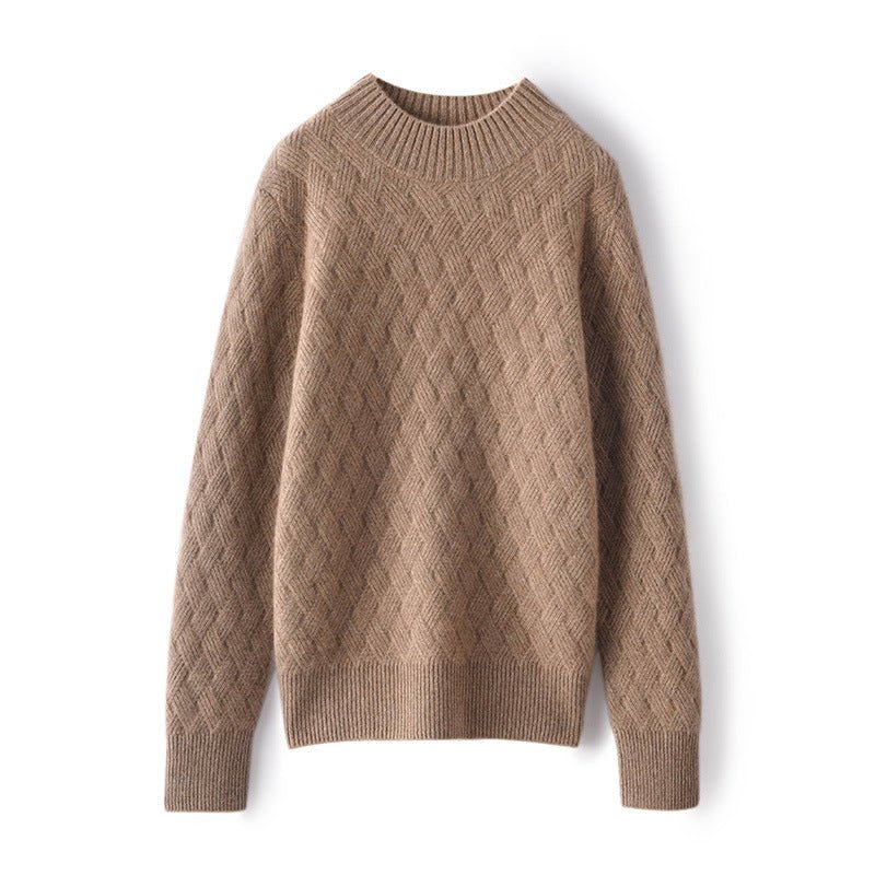 Womens Luxury Cashmere Sweater Textured Knit Mock Neck Sweater