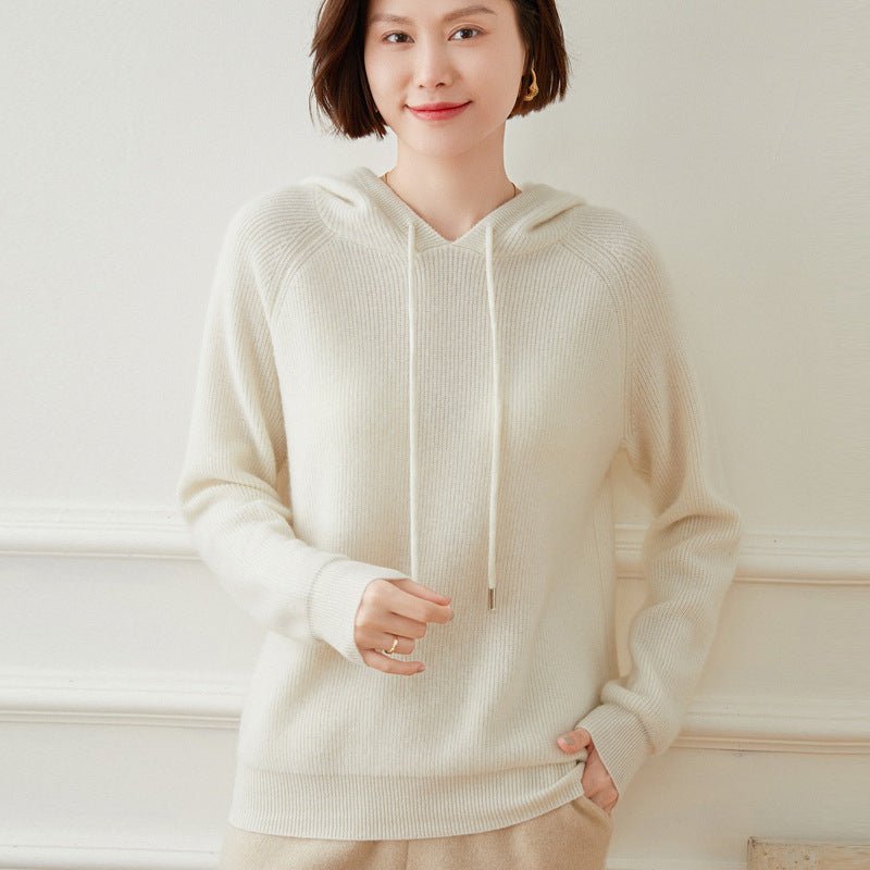 Womens Cashmere Hoodie with Raglan Sleeves Long Sleeve Hoody Top