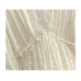 Womens Jacquard Lace Silk Maxi Dress Long Sleeve Silk Dress Ivory XS