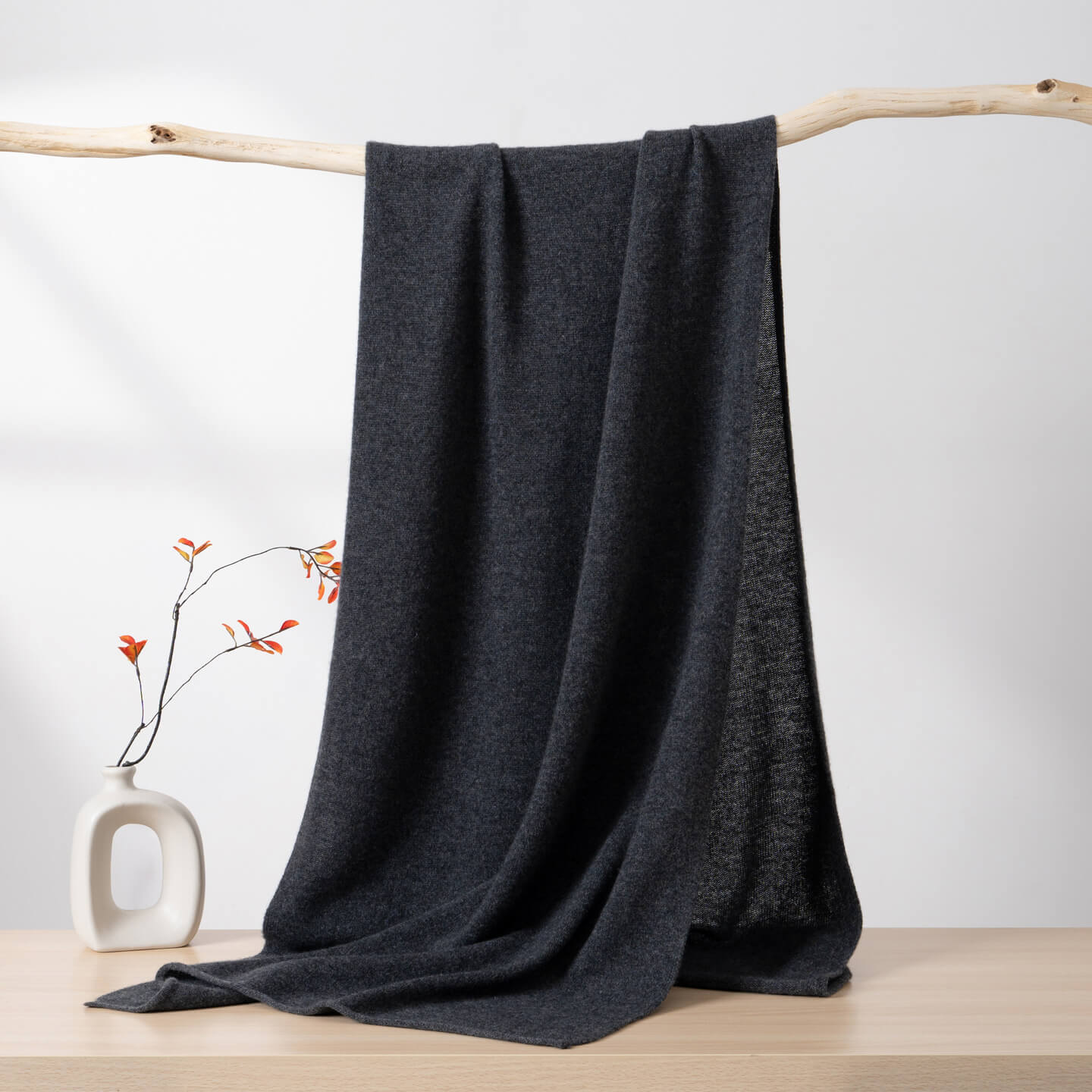Womens Large Cashmere Scarf Throw Blanket Long Cashmere Shawl Dark Grey L