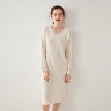 Womens Cashmere Knit Midi Dress Long Sleeve V Neck Straight - cut Dress