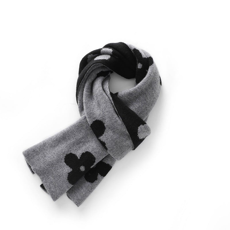 Womens Long Cashmere Scarf Reversible Floral Cashmere Knit Scarf