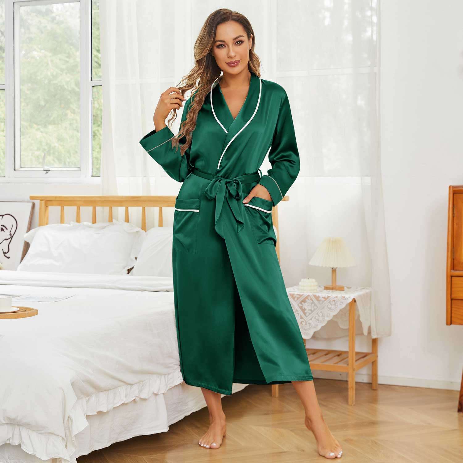 Womens Long Silk Robes 100% Pure Silk Bathrobe Silk Gown
