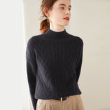Womens Mock Neck Cable Knit Cashmere Sweater Textured Cashmere Pullover Dark Gray XS