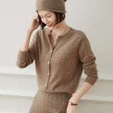 Womens Cashmere Cardigan Crew Neck Long Sleeve Cashmere Coat