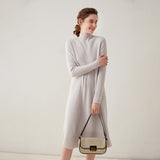 Womens Mock Neck Cashmere Dress Cashmere Midi Dress Bottom Dress White XS