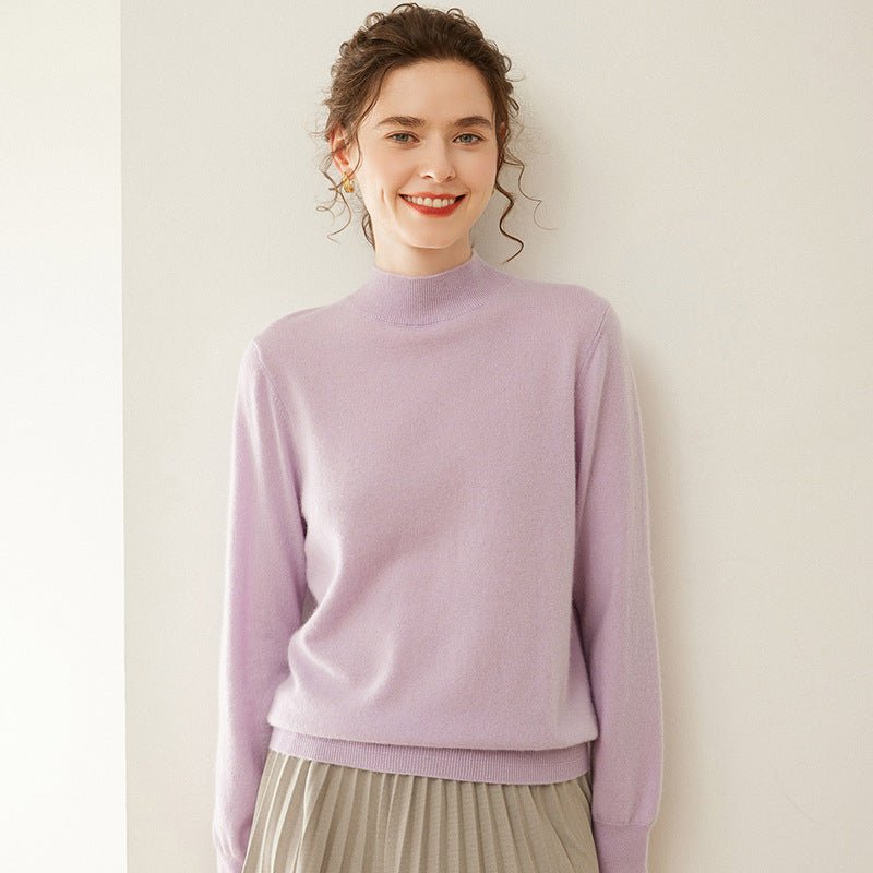 Womens Mock Neck Cashmere Sweater Cashmere Pullover Ribbed Hem Purple XS