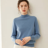 Womens Mock Neck Cashmere Sweater Cashmere Pullover Ribbed Hem Blue XS