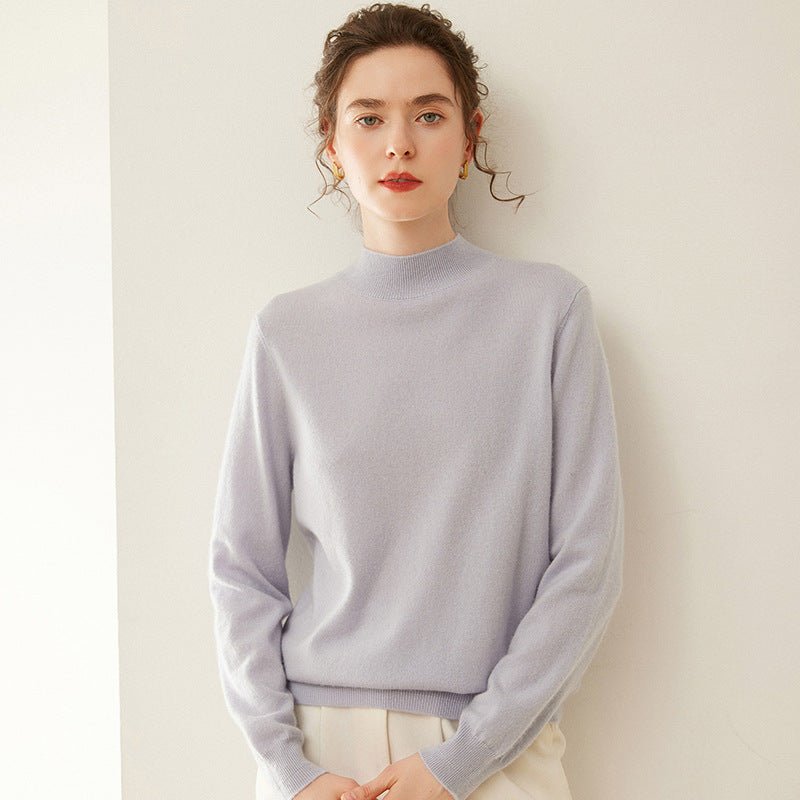Womens Mock Neck Cashmere Sweater Cashmere Pullover Ribbed Hem Gray XS