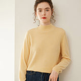 Womens Mock Neck Cashmere Sweater Cashmere Pullover Ribbed Hem Yellow XS