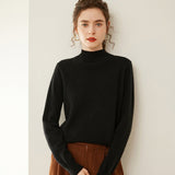 Womens Mock Neck Cashmere Sweater Cashmere Pullover Ribbed Hem Black XS