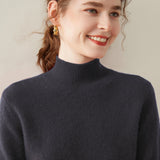 Womens Mock Neck Cashmere Sweater Long Sleeve Cashmere Pullover Multi Colors Black Gray XS
