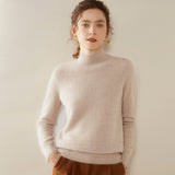 Womens Mock Neck Cashmere Sweater Long Sleeve Cashmere Pullover Multi Colors Light Camel XS