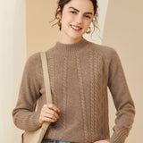Womens Cashmere Cable Knit Sweater Crew Neck Long Sleeves Sweater