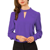 Women's Office Silk Shirt Keyhole Neck Long Sleeve Silk Blouses