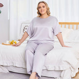 Women's Plus Size Silk Sleepwear Short Sleeve Silk Pajamas Silver Gray 1X