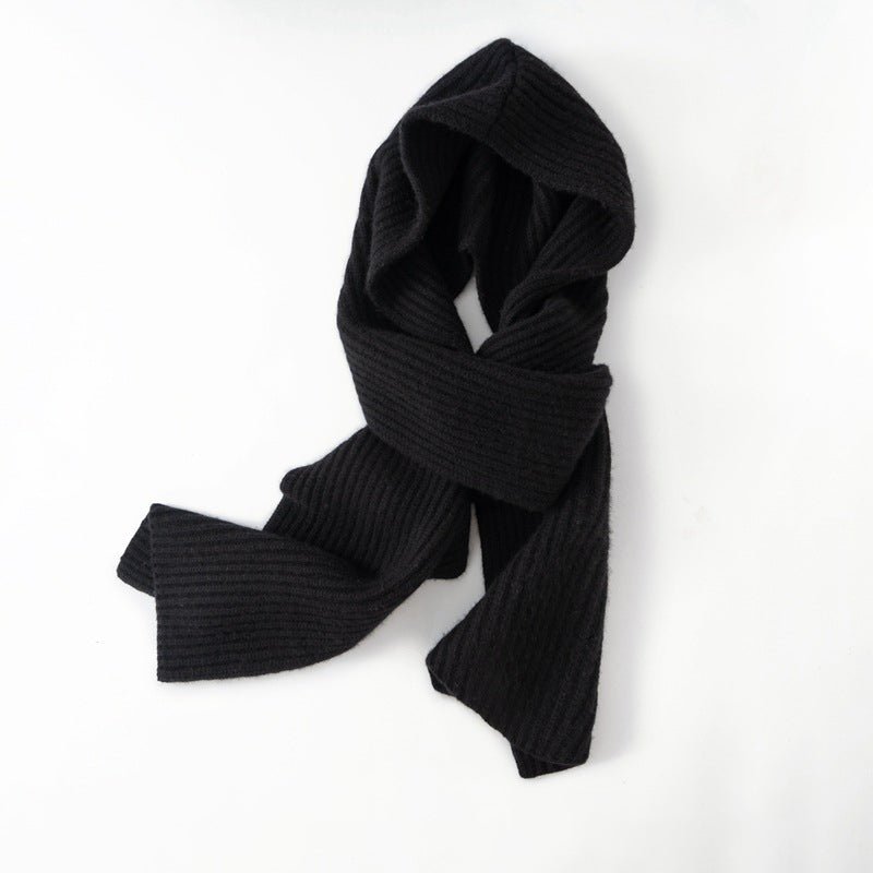 Womens Pure Cashmere Scarf Ribbed Knit Cashmere Hooded Scarf
