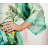 Womens Pure Silk Kimono Robes Long Floral Print Silk Robes