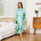 Womens Pure Silk Kimono Robes Long Floral Print Silk Robes