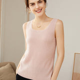 Women's Ribbed Knit Scoop Neck Sleeveless Cashmere Vest U - Neck Cashmere Tank