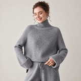Womens Ribbed Cashmere Sweater Turtleneck Cashmere Raglan Pullover Gray XS