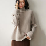Womens Ribbed Cashmere Sweater Turtleneck Cashmere Raglan Pullover Oatmeal XS
