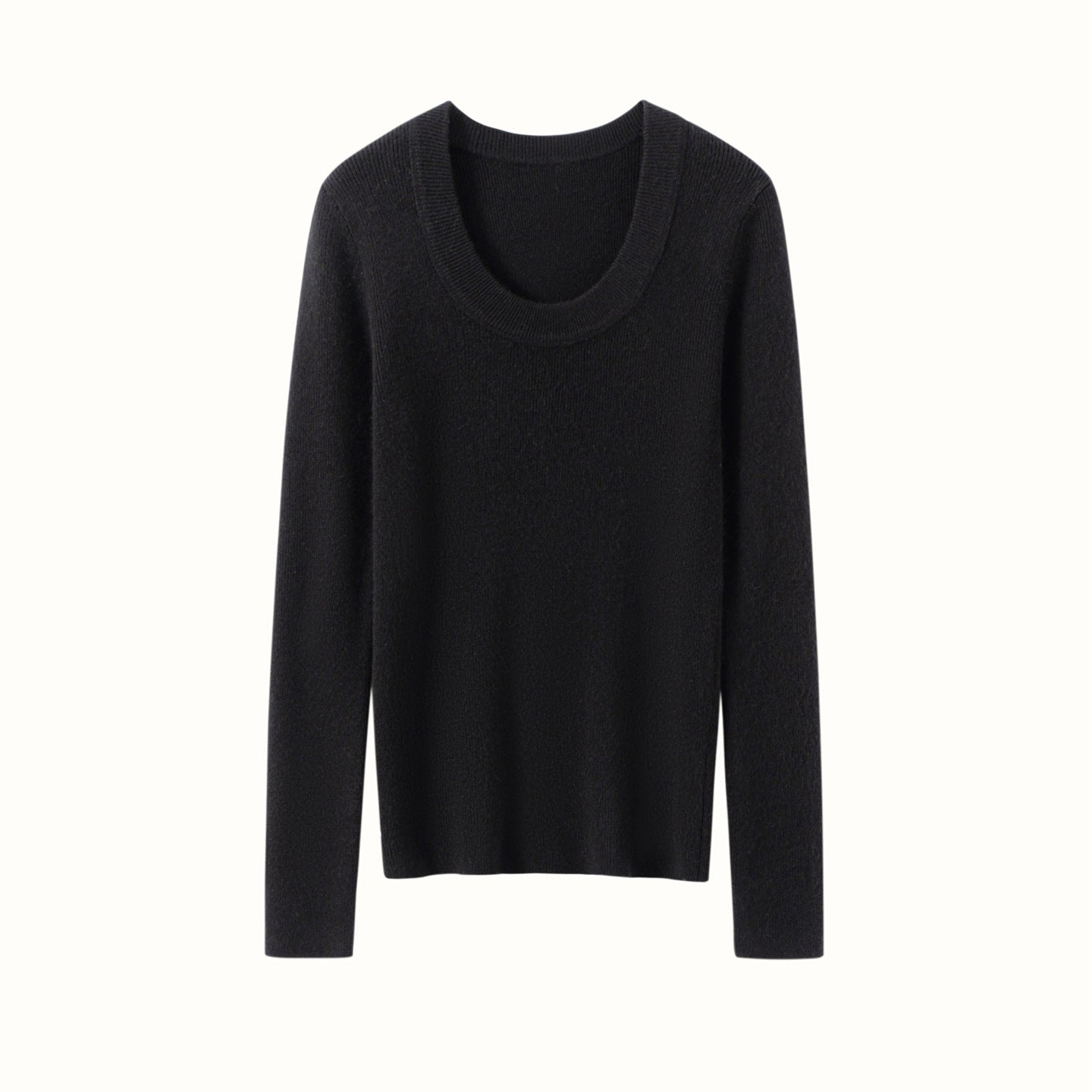 Womens Scoop Neck Cashmere Sweater Long Sleeve Cashmere Knit Top Black XS