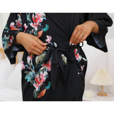 Women's Short Floral Silk Kimono Robes 100% Silk Bathrobe