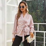 Womens Silk Blouse 100% Long Sleeves Silk Wrap Blouse