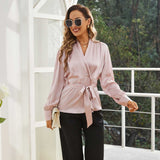 Womens Silk Blouse 100% Long Sleeves Silk Wrap Blouse