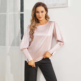 Women's Silk Blouse Work Round Neck Dressy Silk Shirts