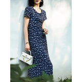 Womens Silk Maxi Dress Cap Sleeve Ditsy Floral Print Silk Dresses