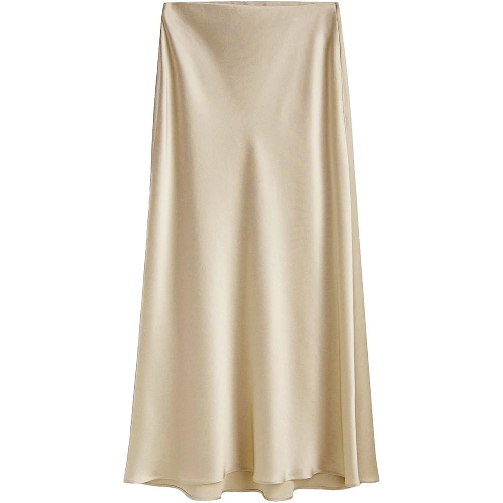 Womens Silk Maxi Skirt with Side Slit High Waist Silk Skirt Champagne XS