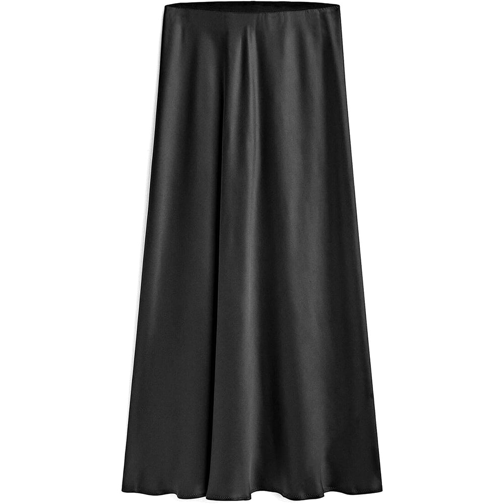 Womens Silk Maxi Skirt with Side Slit High Waist Silk Skirt Black XS
