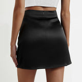 Womens Silk Mini Skirt High Waist A - Line Cut Silk Dress Black XS