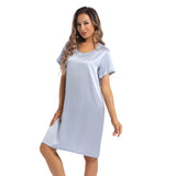 Women's Silk Nightgown Short Sleeve Round Neck Silk Nightdress