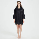 Womens Silk Nightshirt 100% Boyfriend Pure Silk Sleepwear Black XS