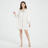 Womens Silk Nightshirt 100% Boyfriend Pure Silk Sleepwear White XS