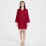 Womens Silk Nightshirt 100% Boyfriend Pure Silk Sleepwear Claret XS