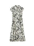 Womens Silk Shirt Midi Dress Abstract Print Waist Tie Silk Dress Ivory XS